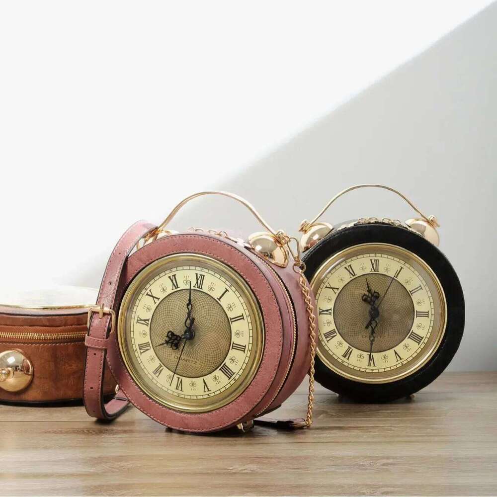 Women's Bags Designer Fashionable, Creative, Personalized, Three-Dimensional Clock Handbag, Retro Unique Circular Shoulder Bag