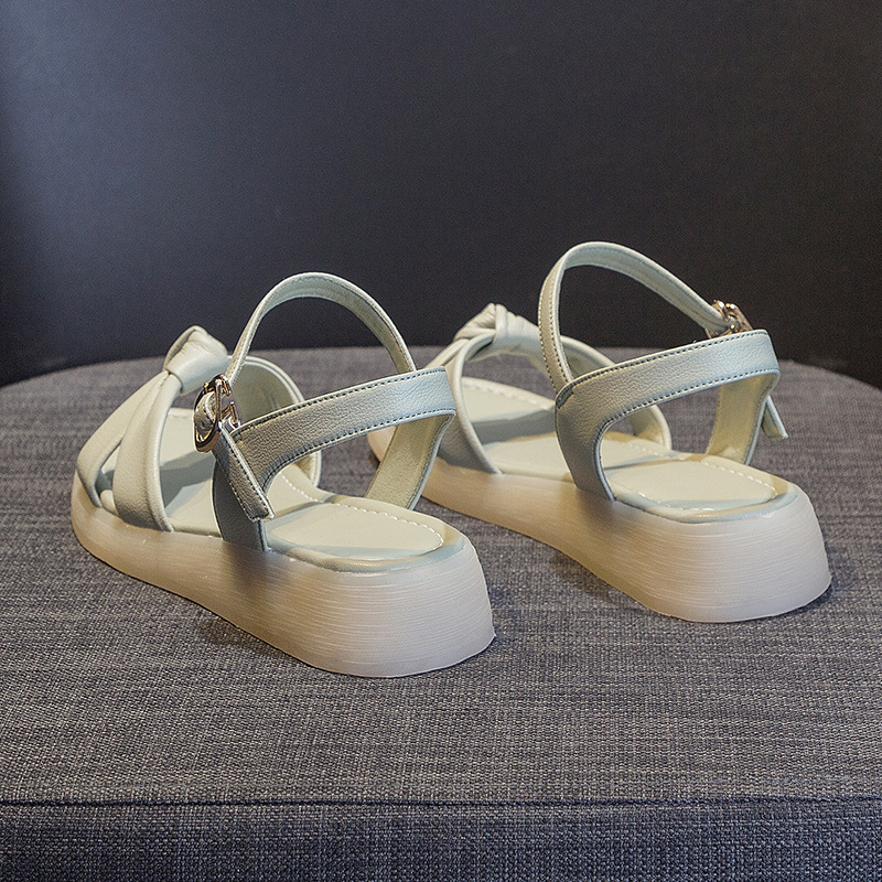 Slope heel sandals, female fairy style, 2025 summer new item, cowhide beach shoes, student soft leather, soft sole, plus size women's shoes Casua