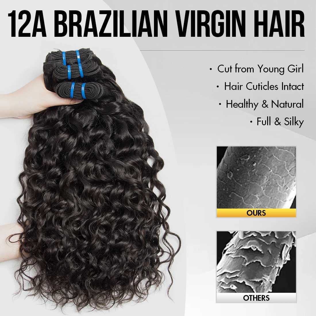 100% Human Hair Bundles 12A Unprocessed Water Wave Bundles Human Hair Weaving Maxine Wet and Wavy Curly Hair Bundles Extensions S25526 - view 3