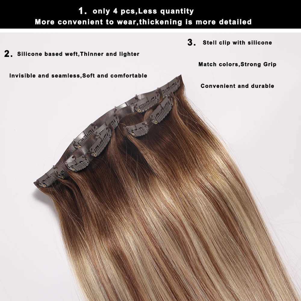 Wholesale Real Clip ins Russian Human Hair 100% Remy Hair Raw Pu Natural Straight Invisible Seamless Clip in Hair Extension S25526