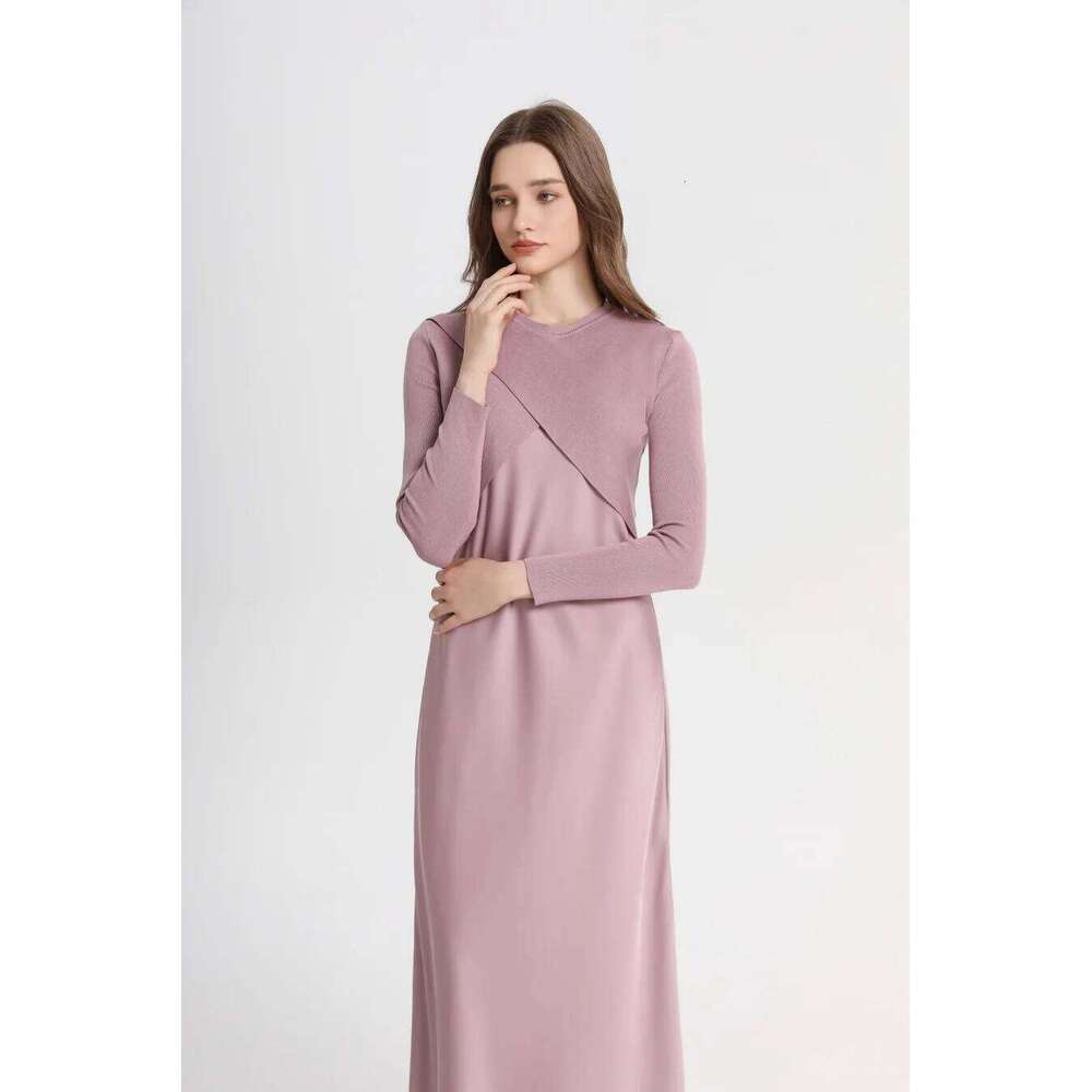Hot Tight Dresses AS Spring Summer Elegance Satin Dress Knitted Top Match Set Maxi Floor Length Woman Clothes Casual Knee Length Dresses