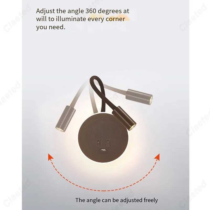 LED Flexible Gooseneck Wall Lamp USB with Switch Adjustable Angle Bedroom Bedside Wall Lamp Corridor Decorative Lighting FixtureXJ250526