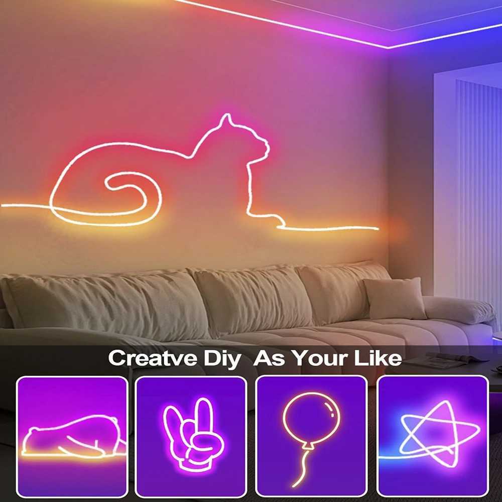 Wiscolor 5V USB LED RGB Flexible Neon Strip Light Waterproof Silicone 1/2/3/5m With APP and Remote Control For Room DIY Decoration W250526