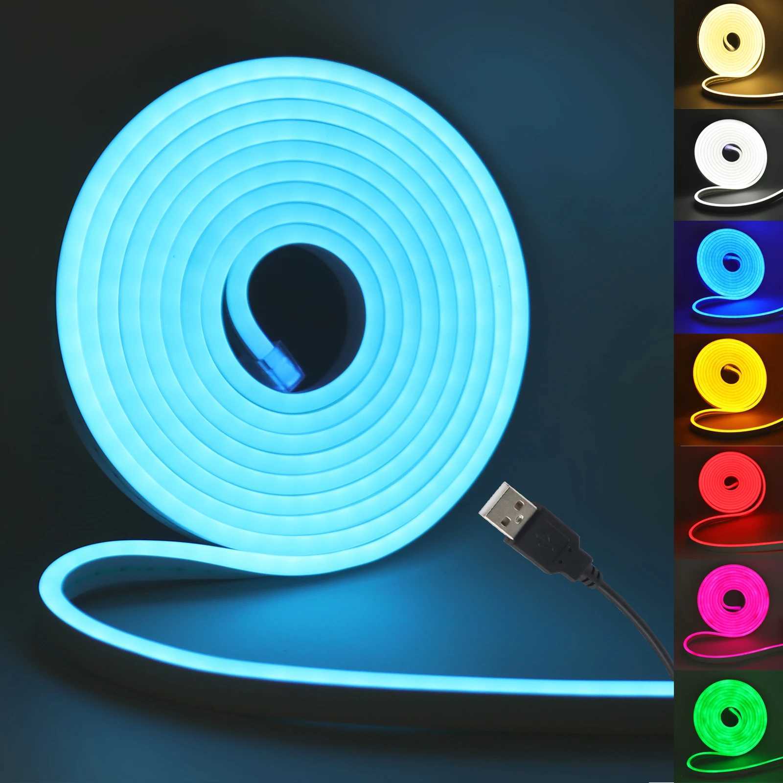 USB Neon LED Strip Light DC 5V 2835 120LEDs./M Waterproof Flexible Neon Rope Light Red Blue White Pink Green Tape Room Backlight W250526