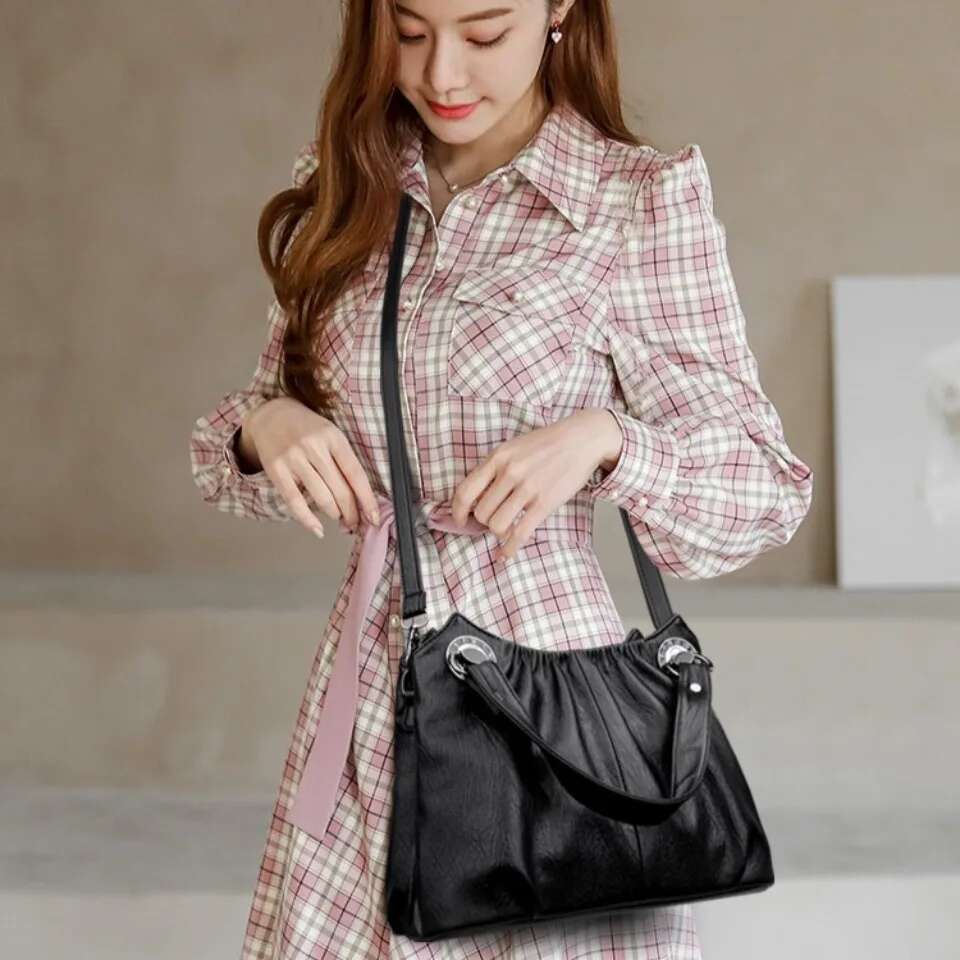 Women s High end Soft Pu Leather Shoulder Designer Handbag Ladies Tote Bag Crossbody Commuting Layers Pleated Sac bag