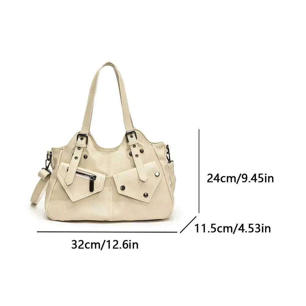 Women PU Fashion Shoulder Large Capacity Vintage Adjustable Strap Slouchy Tote Handbag Multi-pockets Chic Hobo Bag