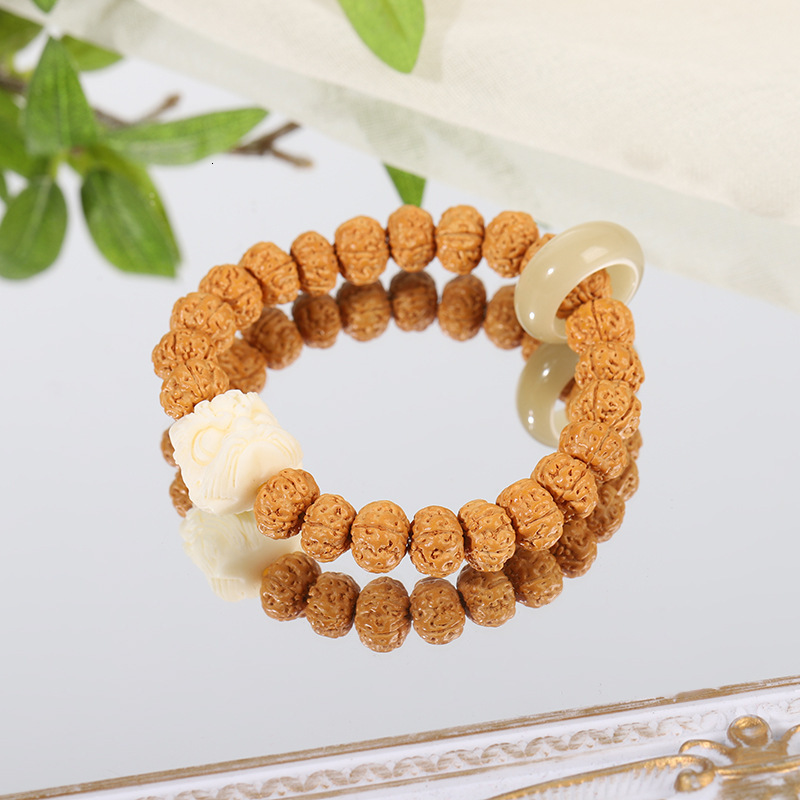 God of Wealth Temple Lotus Root Hand String White Jade Bodhi Female Style Safe Girlfriend Cultural Play Duo Bao Money Flower Bracelet