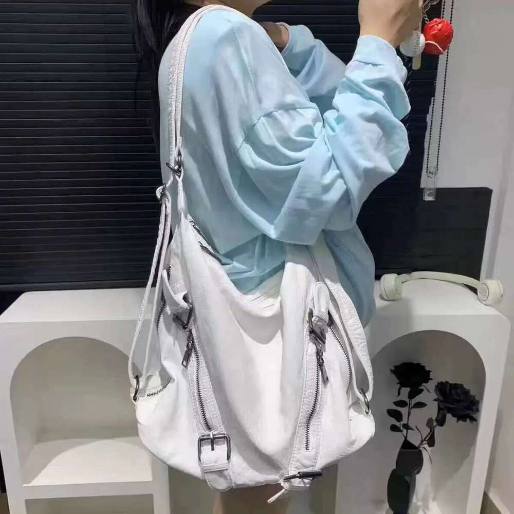 MBTI Vintage Womens Shoulder White Korean Popular Fashion Tote Bag Large Capacity Solid Color Y2k Female Casual Backpacks