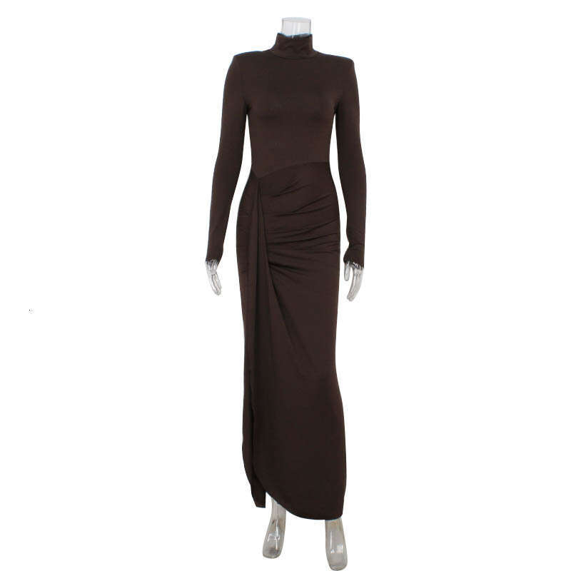 Backless Sexy Dress Autumn Winter Fashion Women S High Neck Long Sleeve Patchwork Tie Waist Slim Fit Elegant Solid Color Dress Sexy Flowy Dresses