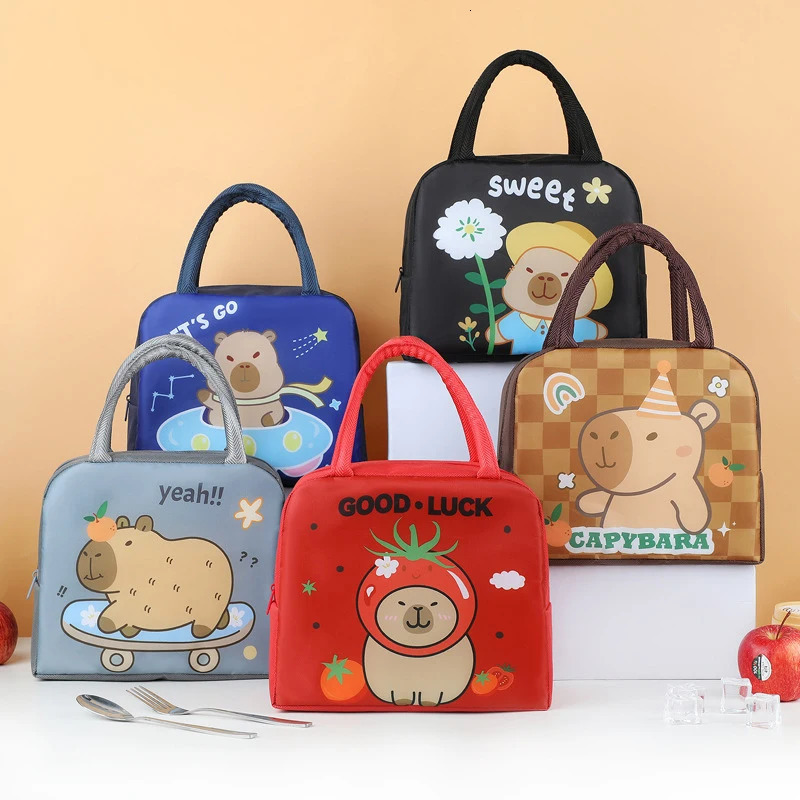 Cartoon Capybara Lunch Bag Insulated Food Container Portable Thermal Bento Box Bag for School Eco-Friendly Meal Tote for Kids 250526