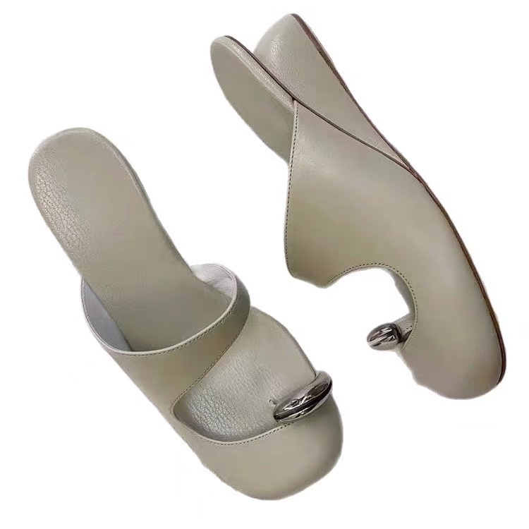 Set Metal Toe Wedge for Girls Baotou Women's New Casual Slippers Sandalias De Mujer Verano 2024 atos