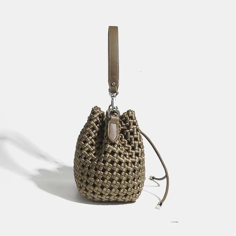 Woven Polyester Crossbody Bucket Bag Handbags For Women Fashion Large Capacity Beach Travel Cream Handbag Casual