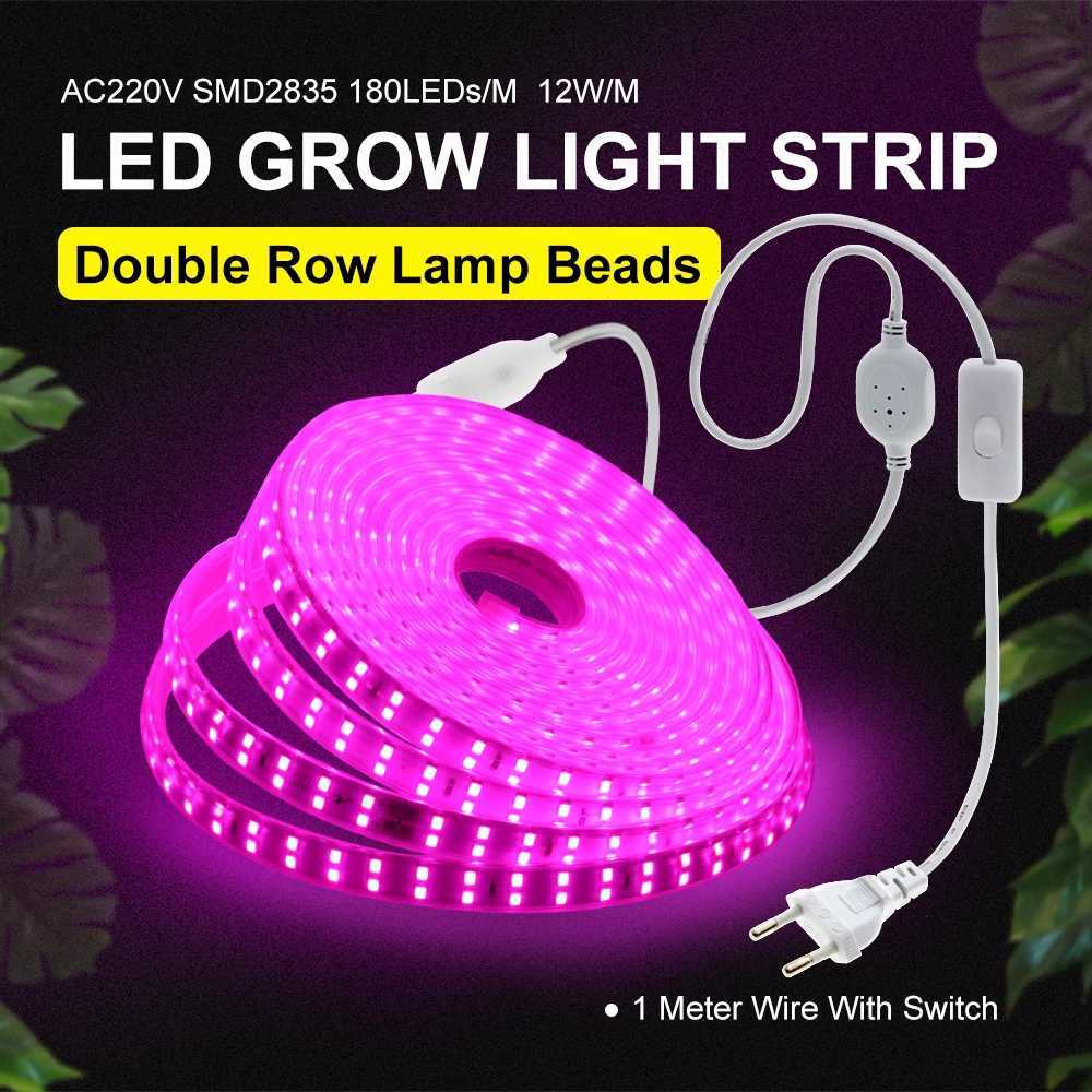 SMD2835 220V 180LEDS/M 12W/M Double Row Lamp Beads IP67 Waterproof Full Spectrum High Brightness LED Grow Light StripXJ250526