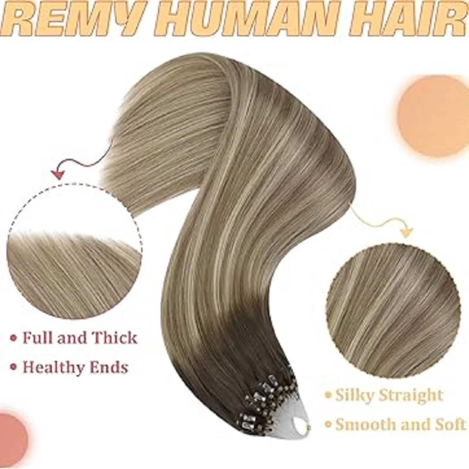 See Micro Loop Hair Balayage Color Real Human Hair Invisible Natural Hair Extension Brazilian Hair 14-24Inch 50G S25526