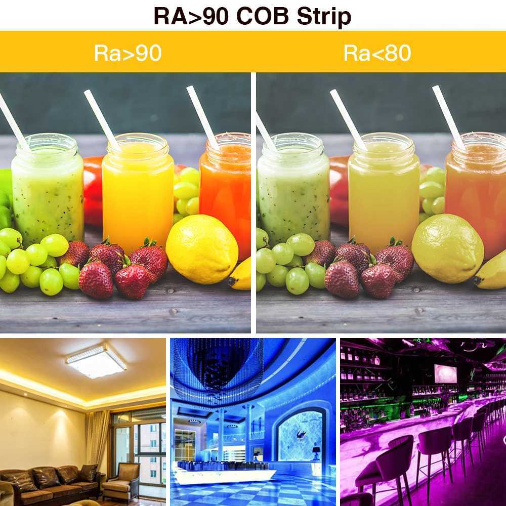 5V 12V 24V COB LED Strip 8mm PCB Width 320LEDs/m Warm Nature White Red Green Ice Blue Yellow Pink Flexible Tape for Room Decor W250526