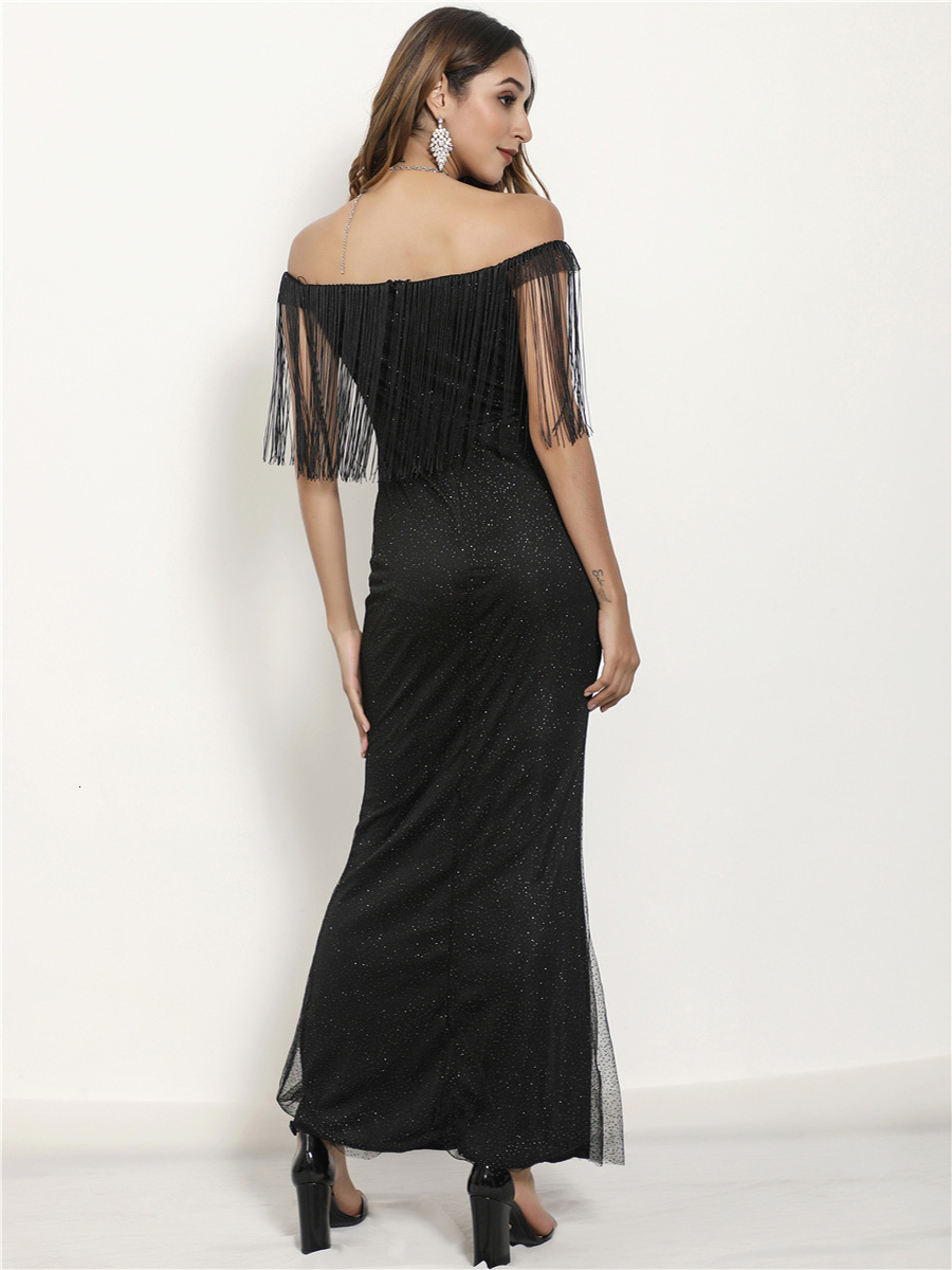 Dresses with tassels sexy off shoulder slim fitting buttocks wrapped dress long skirt
