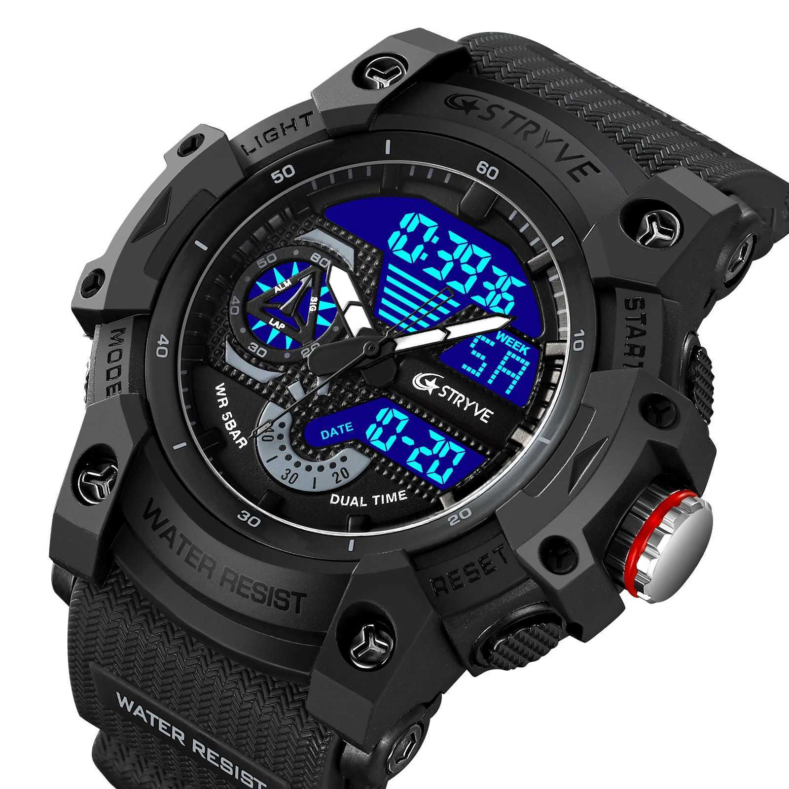 STRYVE Electronic Fashion Mens Sport Watches Shock Resistant 50M Waterproof Wristwatch LED Alarm Stopwatch Clock Men 8029 M250526