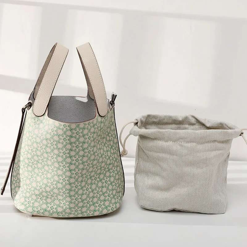 Head layer cowhide flower bucket genuine leather printed women s handbag vegetable basket bag