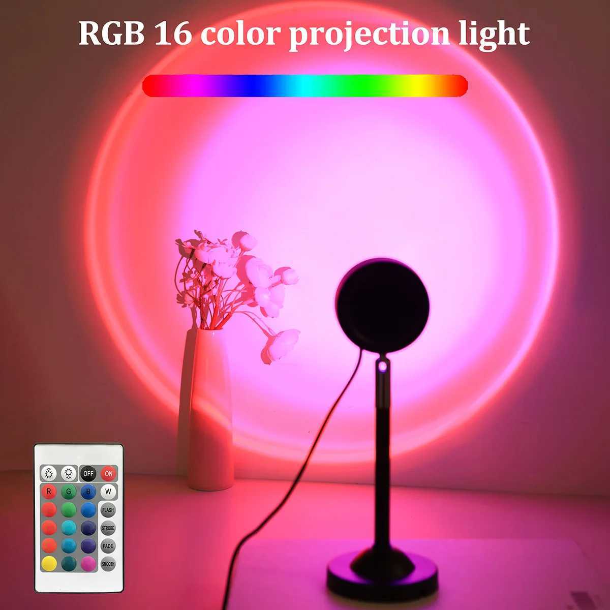 USB Sunset Projection Light Remote Control 16 Colors 180 Rotation Suitable for Bedroom Photography Atmosphere Decoration W250526
