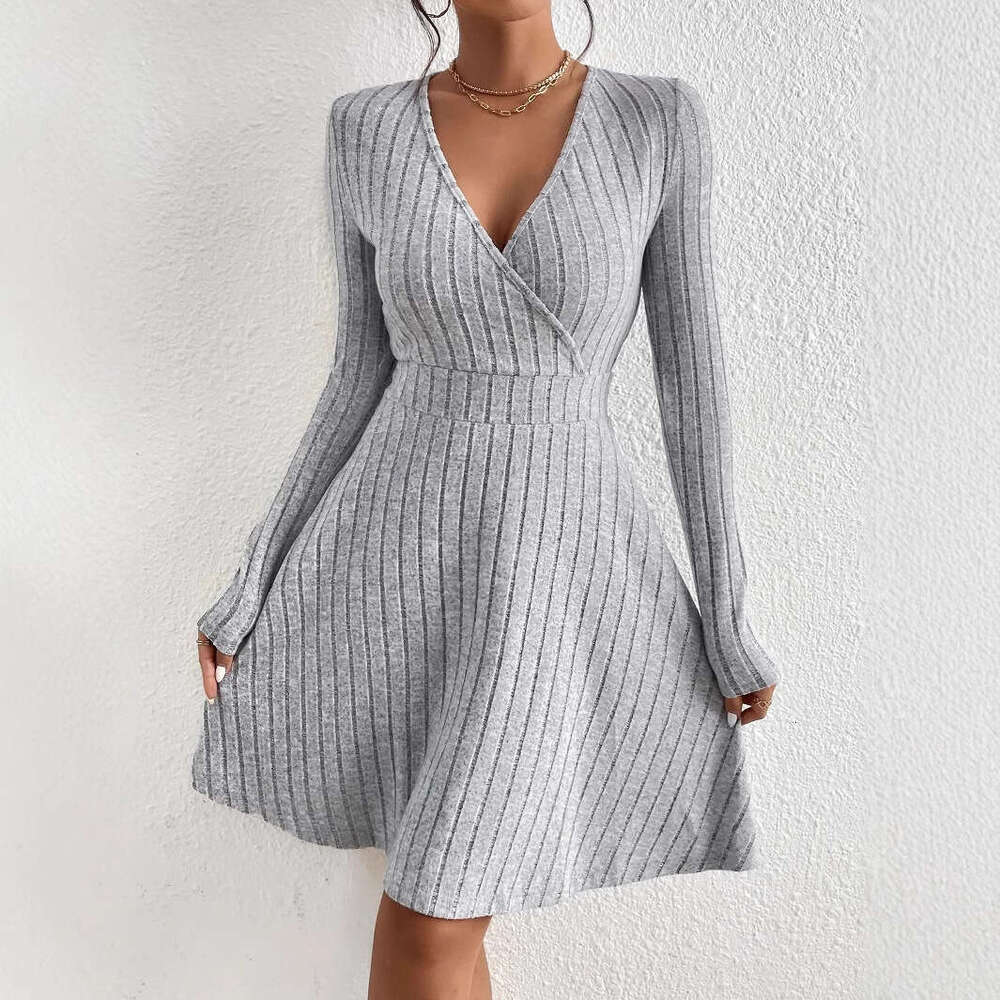 Tight Cut Out Dresses New Solid Color V Neck For Women Sexy Waist Cinching Long Sleeve Short Dress Slimming Versatile Dress Sexy Dress