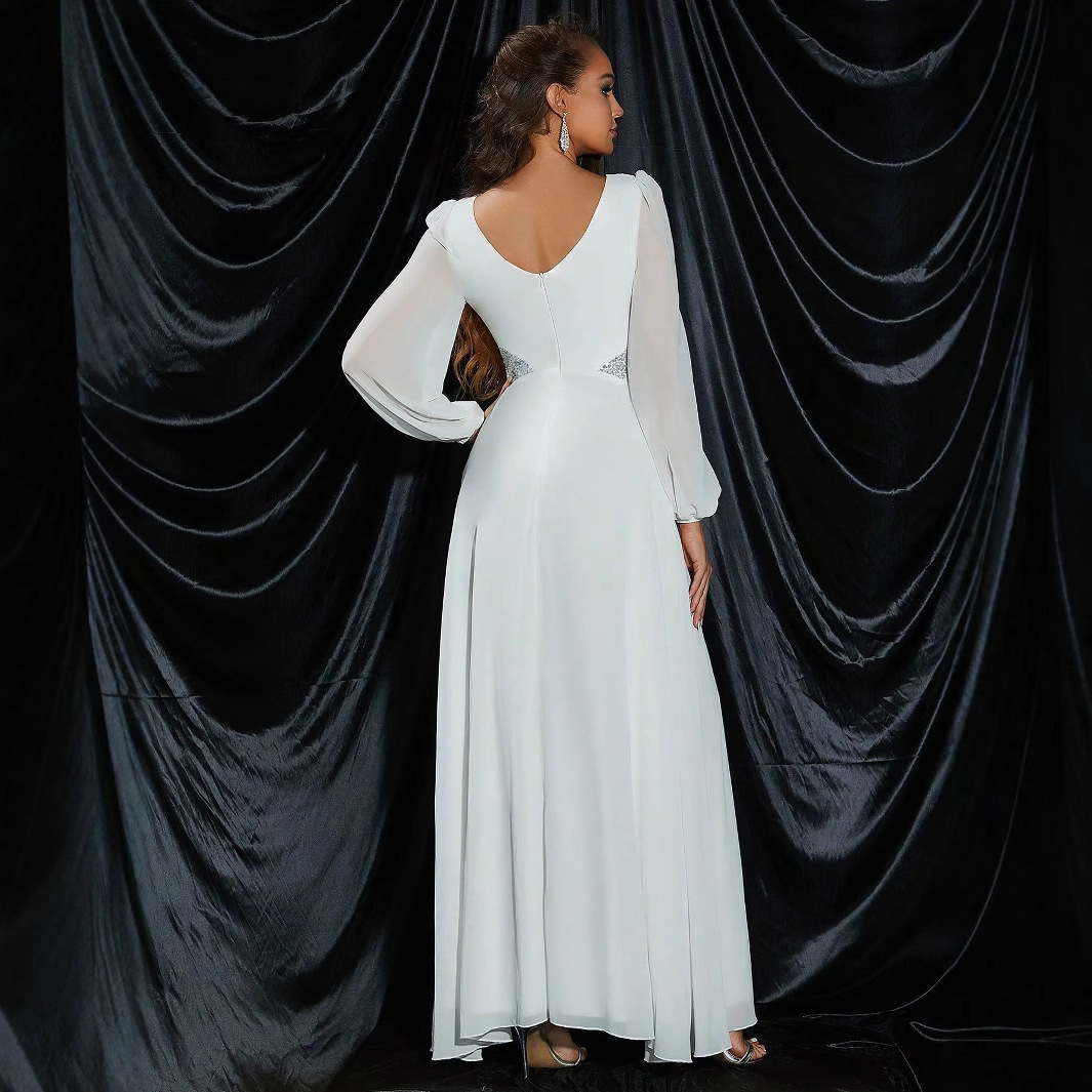 Womens Dress Elegant Banquet V-neck Long Dress Evening Dress Waist