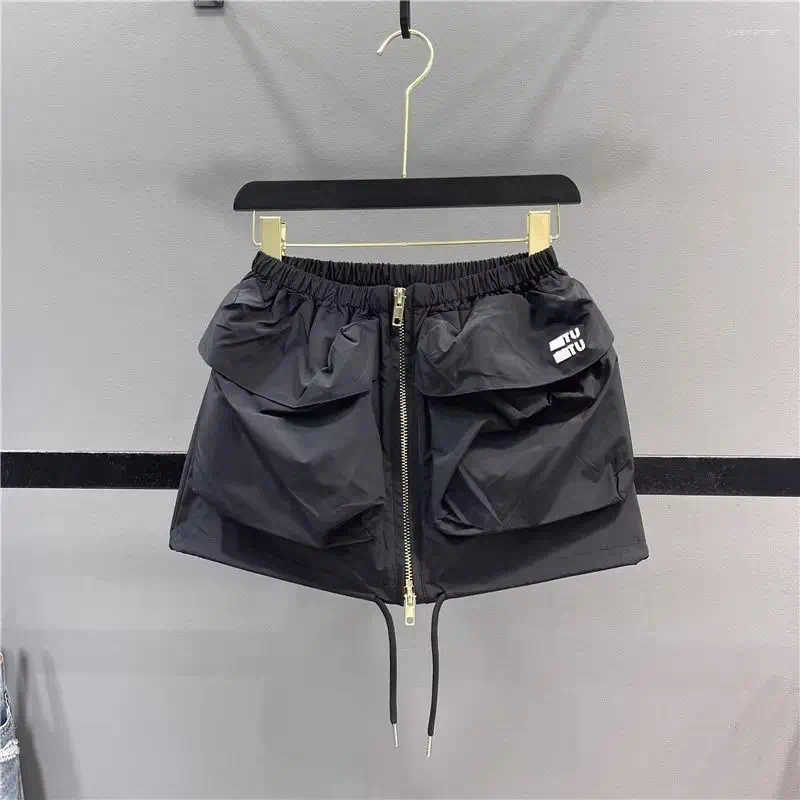 Skirts 2025 Summer Y2K Low-Rise Cargo Mini Skirt - Adjustable Drawstring & Zipper Detail With Big Pockets Girl Casual Outfit