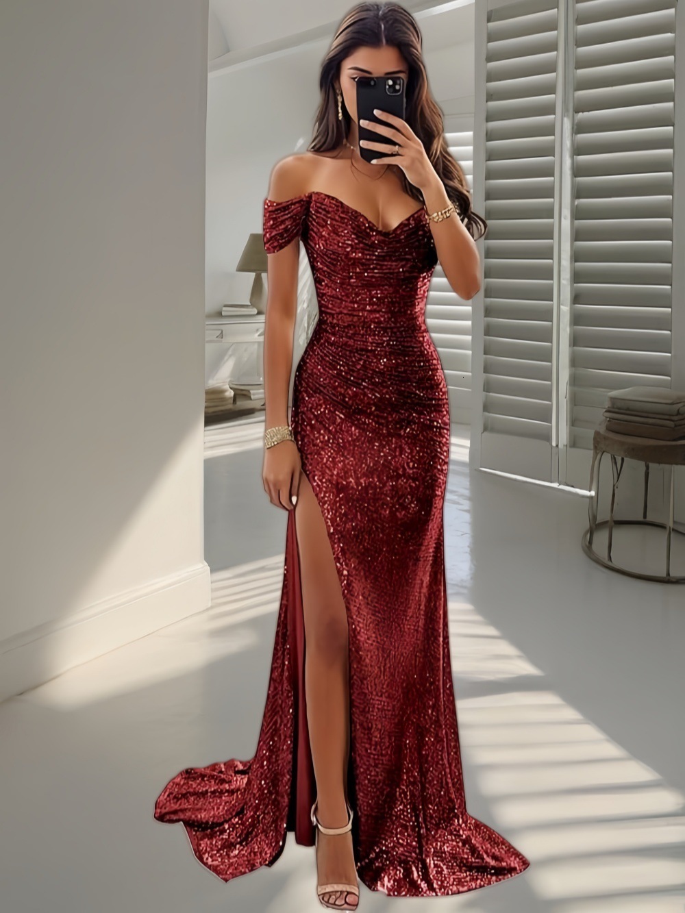 Plus Size Ombre Bib Neck Cold Shoulder Mermaid Dress 250520