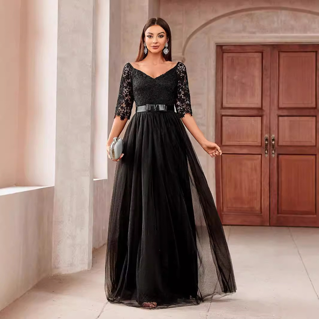 New Wedding Dress Sexy Lace Mesh Mid Sleeve Dress