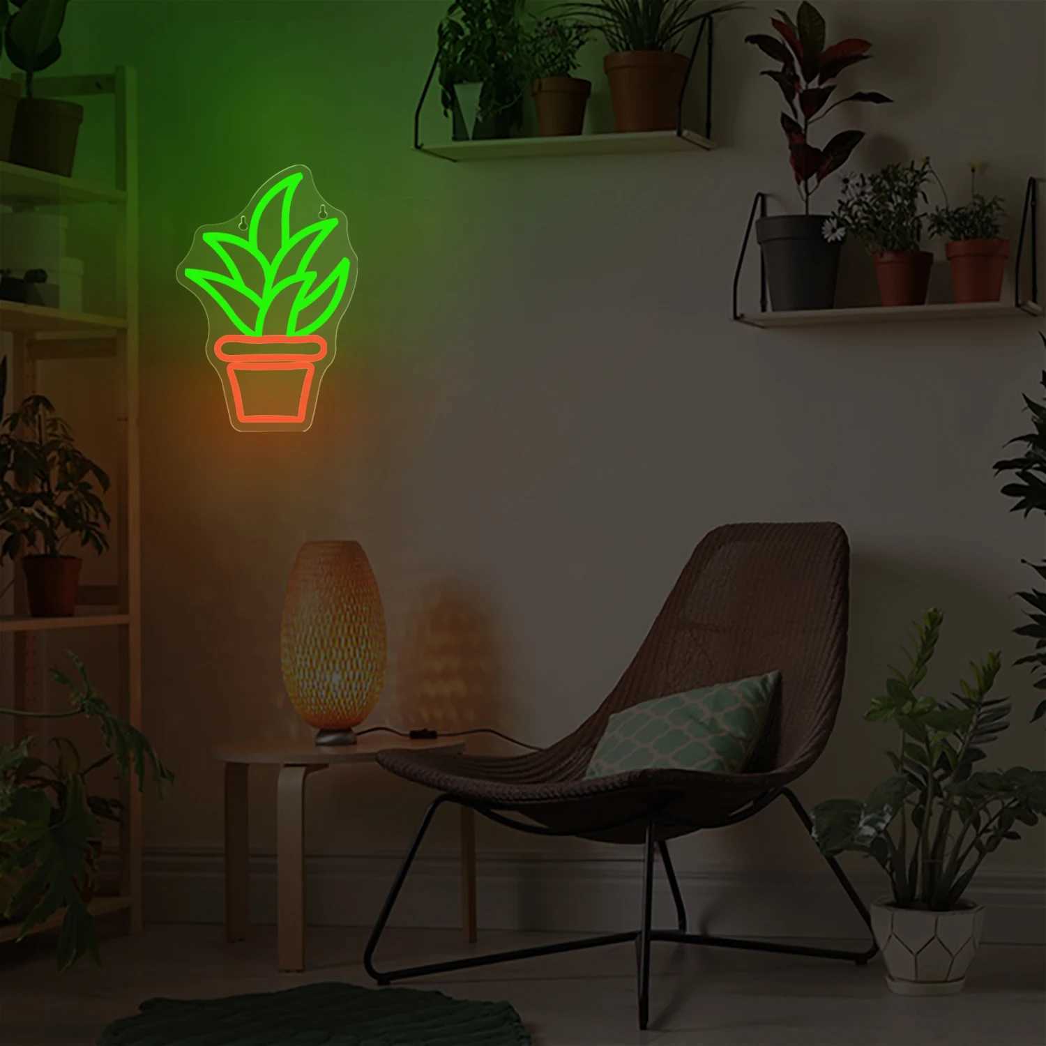 Plant Neon Sign Potted Plant Neon Lights Sign Green Leaf Neon Sign LED Light up Signs for Wall Decor Bedroom USB Powered W250526