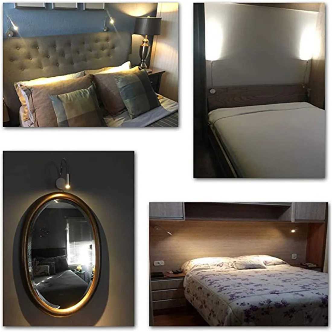 Bronze 3W LED Reading Light Black White Silver Gooseneck Wall Lamp for Bed Headboard Desk 4000K Bedside Switch LED Night LampXJ250526