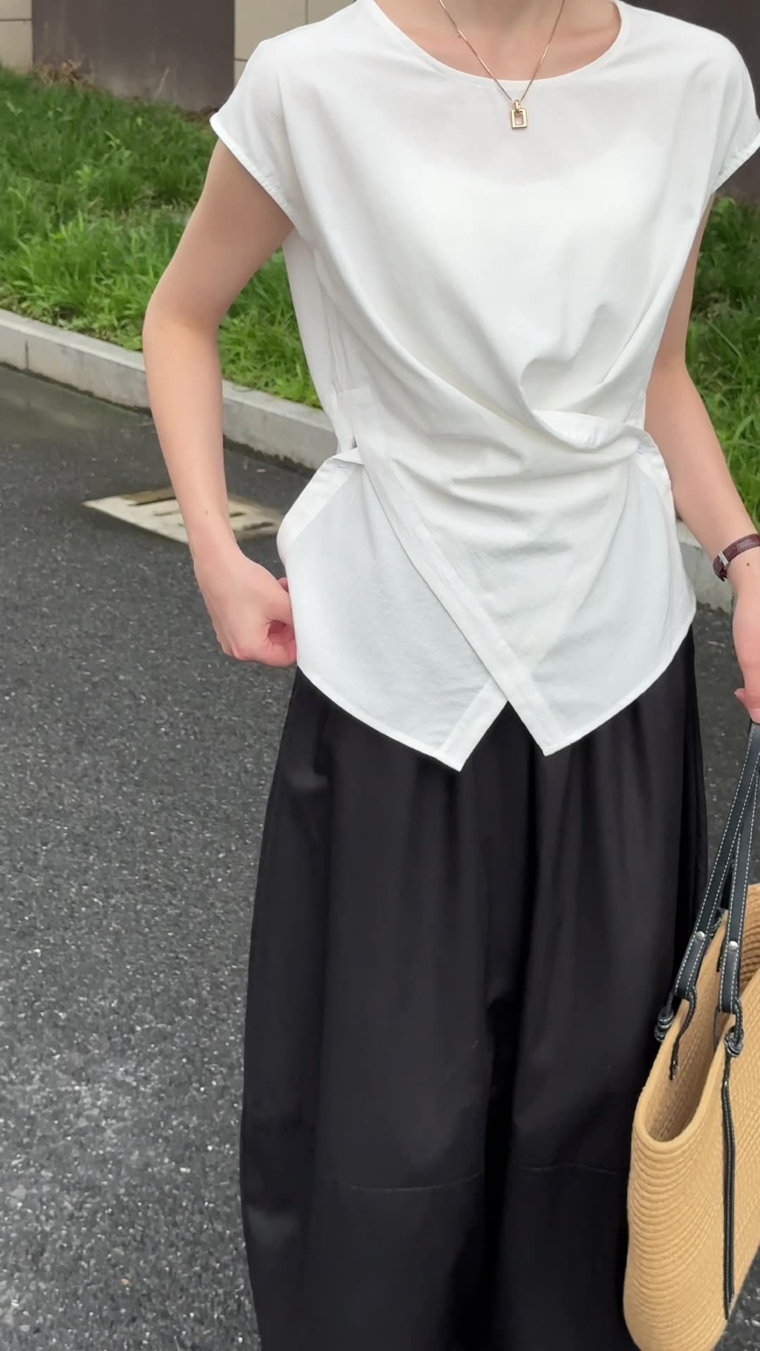 KC55 Summer Tops Casual Chic Irregular Short Sleeve Cross Vest Linen Shirt