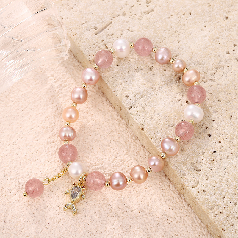 Summer fresh breeze strawberry powder pearl fashionable and sweet crystal bracelet, best friend birthday gift bracelet