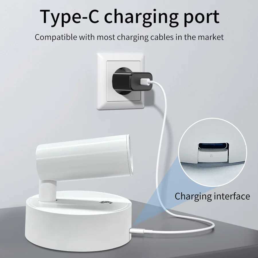 Magnetic LED Wall Lamp USB Rechargeable Touch Switch Wall Lights Spotlight Cordless Dimmable Bedroom Bedside Lamp Reading LightXJ250526