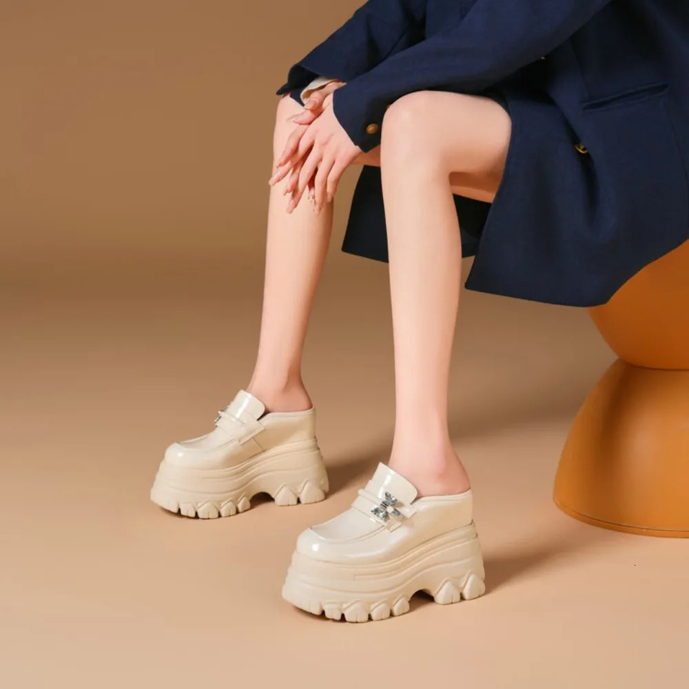 High Heels Baotou Half Slippers Womens Summer Genuine Leather Fashion Mules Shoes Thick Heel Wedges Slippers 250526BJ - view 4