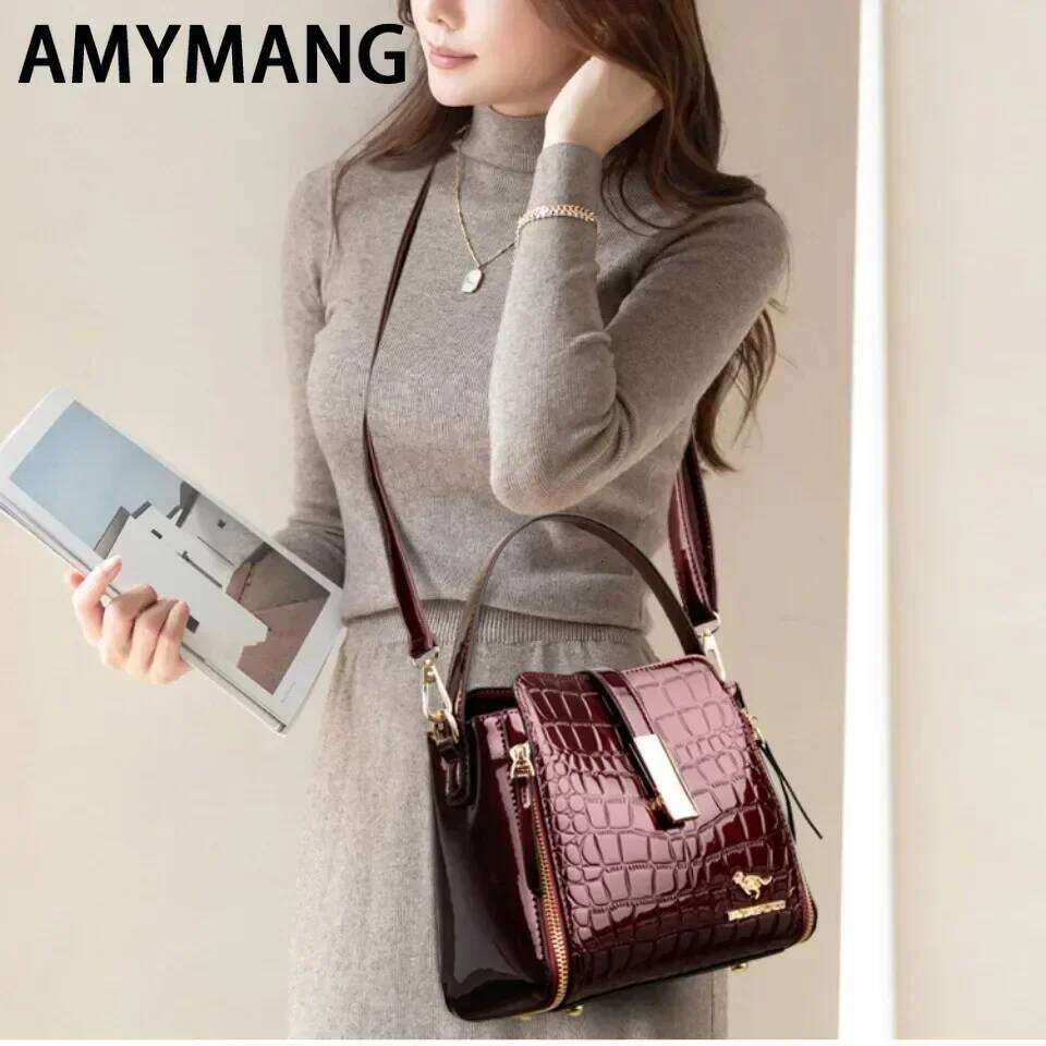 Women Patent Handbag High Quality lnterior Slot Pocket Leather Bucket Female Shoulder Brand Crossbody Bag