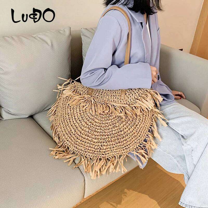 Shoulder Bags for Women 2025 Female Ins Summer Big Capacity Paper Handmade Woven Beach Bag Bohemia Bali Handbag