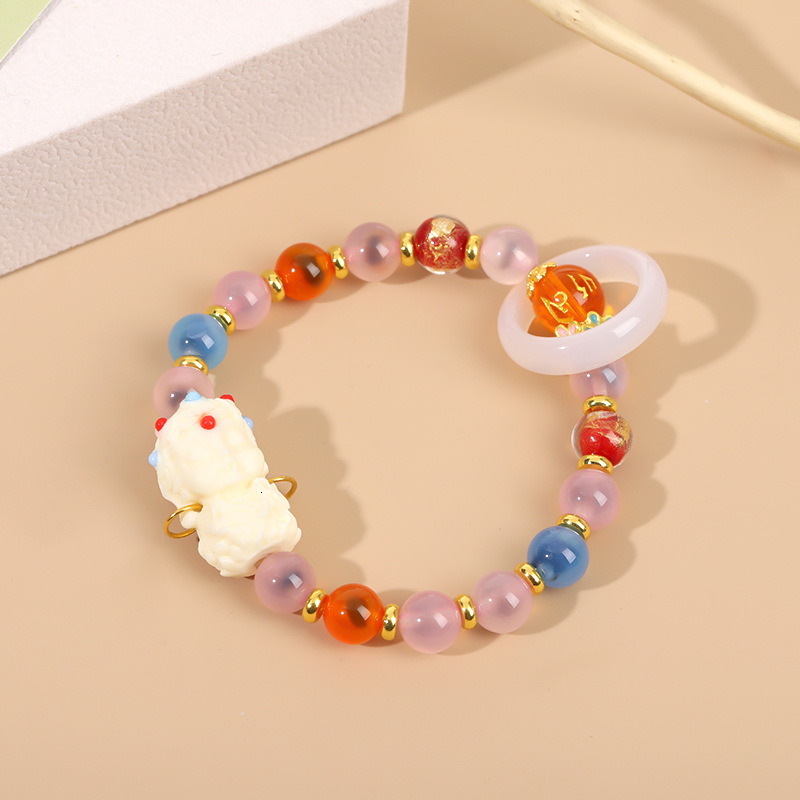 treasure glass colorful candy heart agate six character mantra bead handmade bracelet,