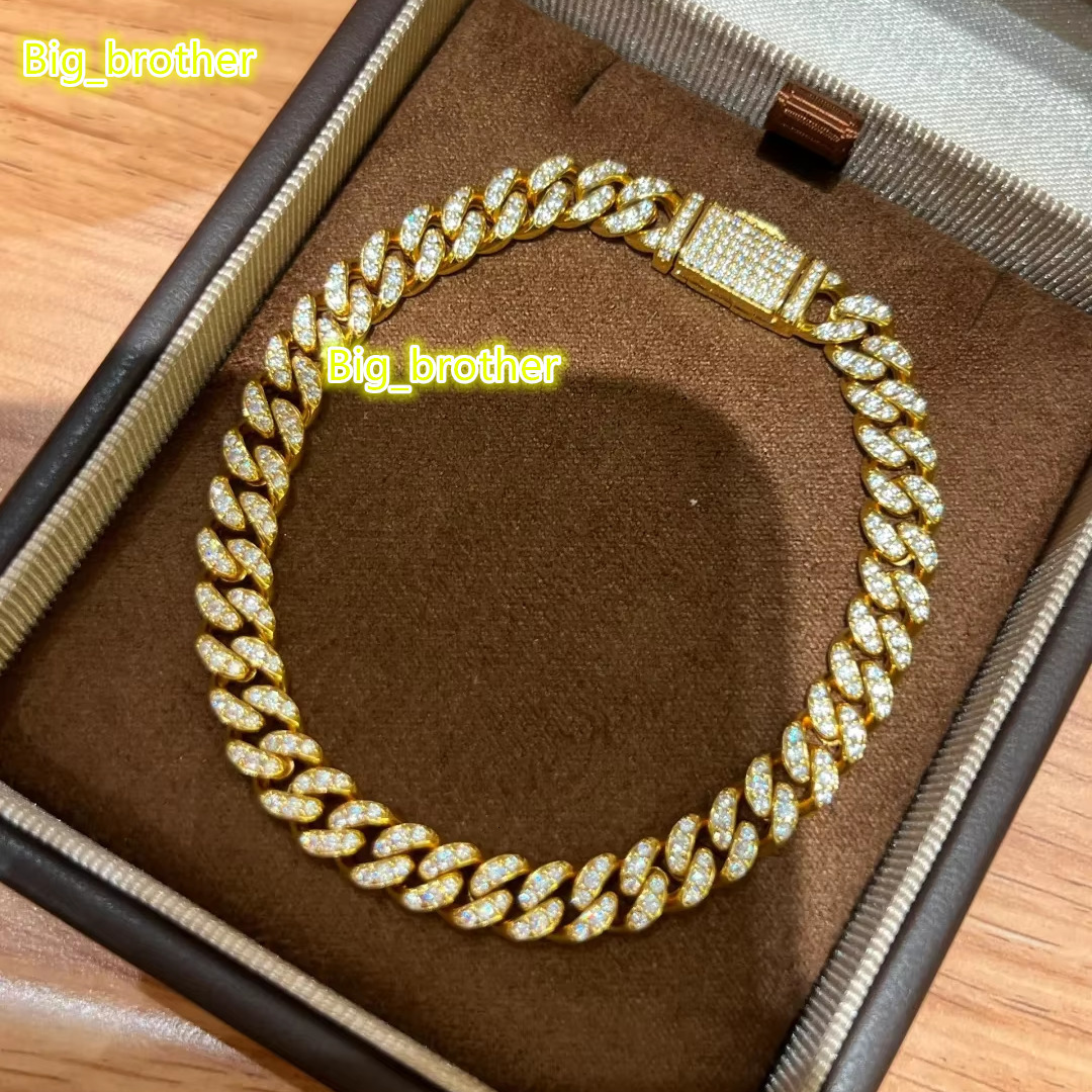 Customized 10/12/14/18/20mm Width 925 Silver Moissanite Diamond Cuban Link Chain Fashion Bracelet Necklace