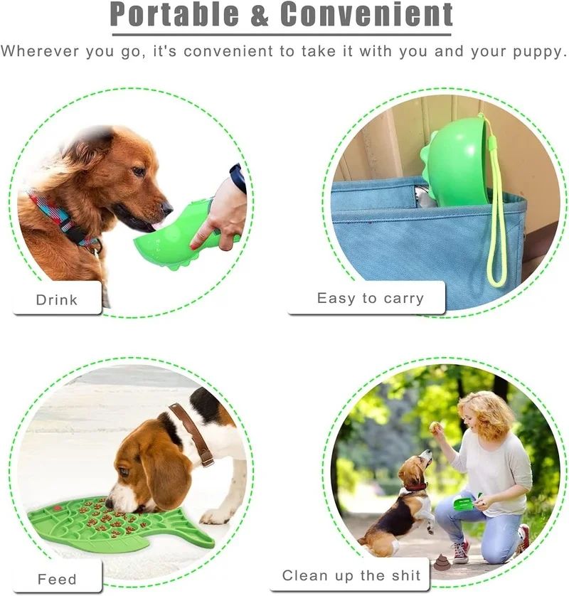 3-in-1 Pet Dog Travel 300/500ml Water Drinker Food Feeder Dispenser Outdoor Detachable Portable Bowl Poop Shovel Garbage Bag Storage