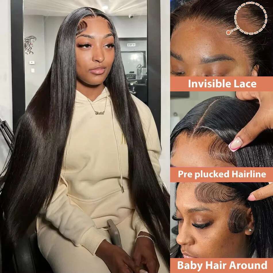 250 Density 13x4 13x6 Bone Straight HD Transparent Front Human Hair Wig Synthetic hair Inch Pre Plucked Lace Frontal Wigs