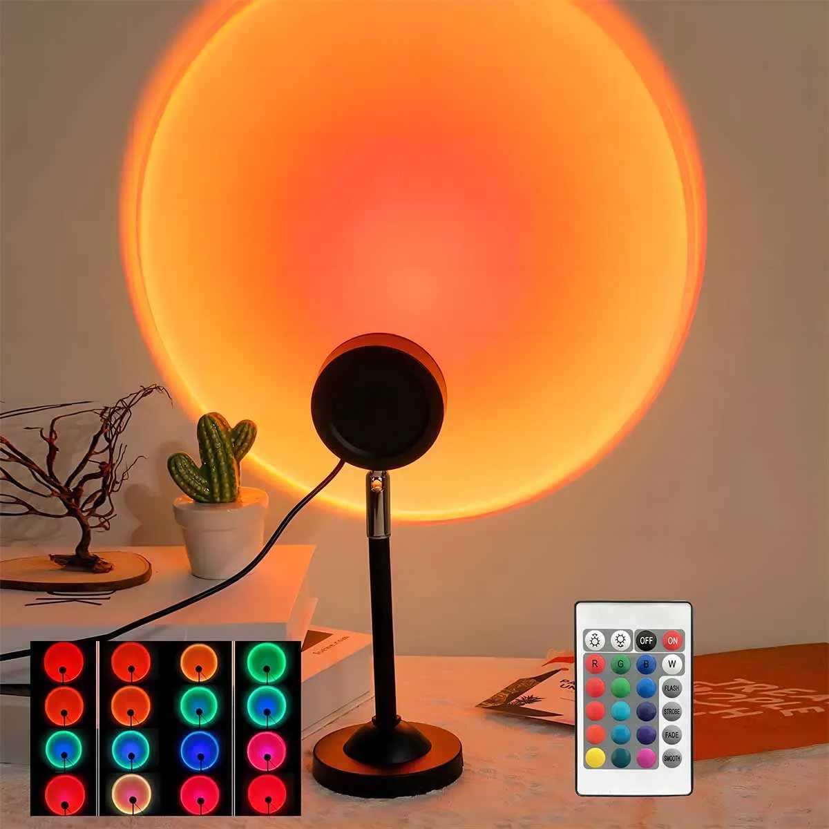 USB Sunset Projection Light Remote Control 16 Colors 180 Rotation Suitable for Bedroom Photography Atmosphere Decoration W250526