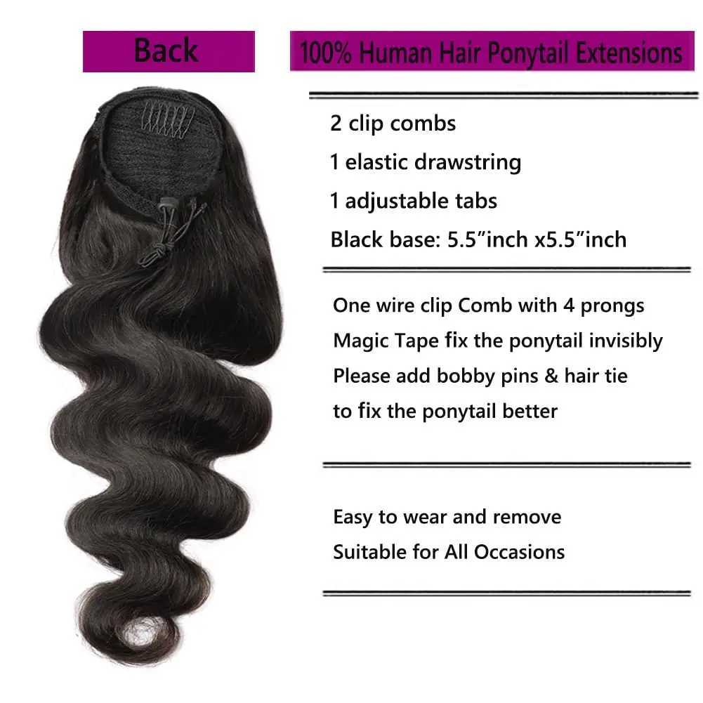 100% Human Hair Drawstring Ponytail Extension Water Wave Straight Kinky Curly Corn Wave Ponytail Clip in Ponytails Extensions S25526