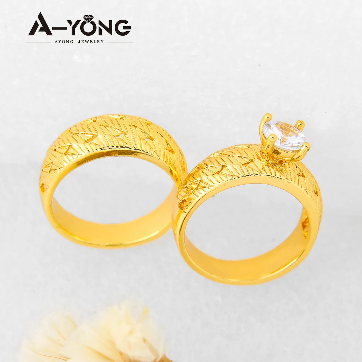 Gold Color Wedding Couples Rings 18k Copper Gold Plated Unique Personality Dubai Arab Women Mens Vintage Jewelry Gifts 250519