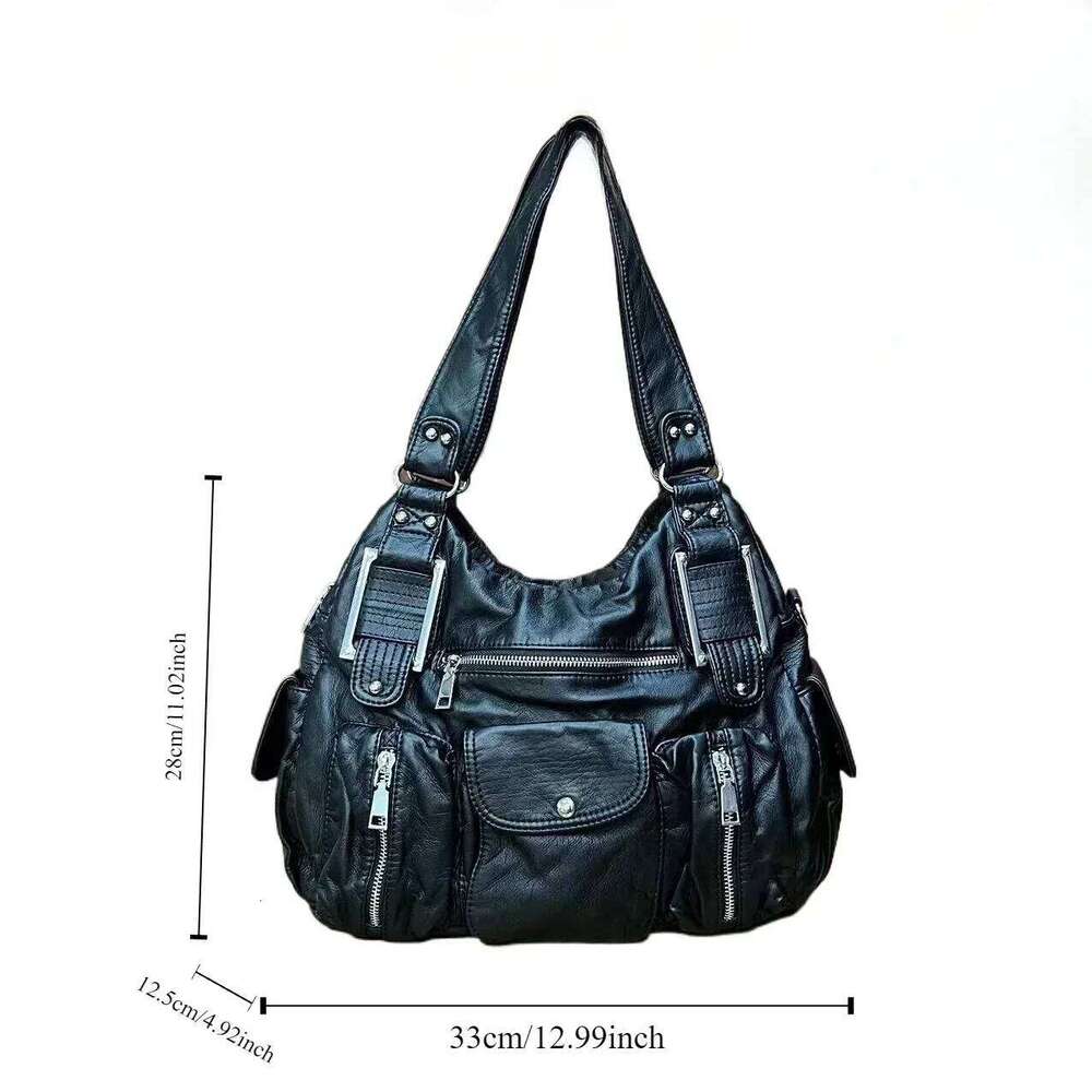 Women's Bags Designer Bags Designer Women's Fashion Y2k Hot Girl Motorcycle Bag Multi-Pocket Washed Distressed Shoulder Crossbody Handbag