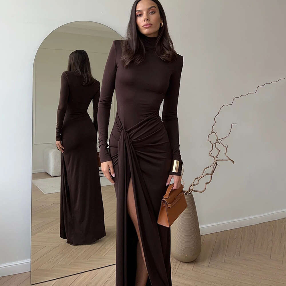 Backless Sexy Dress Autumn Winter Fashion Women S High Neck Long Sleeve Patchwork Tie Waist Slim Fit Elegant Solid Color Dress Sexy Flowy Dresses