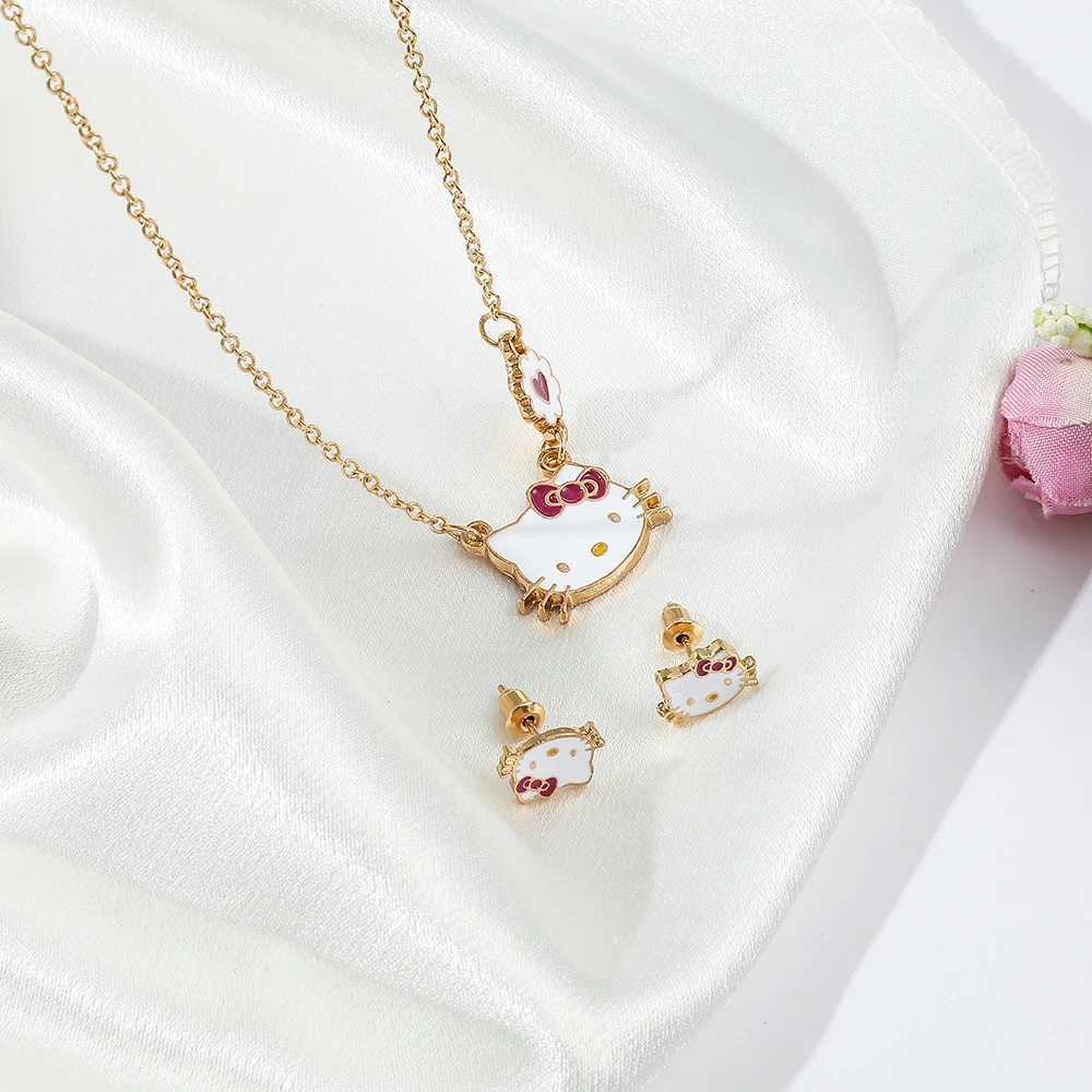 Sweet Sanrio Necklace Hello Kitty Kawaii Kitty Cat Small Earrings Studs for Kids Child Gifts Cartoon Holiday Jewelry Setw250526