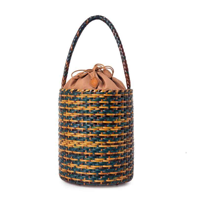 Genuine Leather Women Shoulder mall ethnic style round bucket Vintage Tote Bag Cowhide hollow woven bag