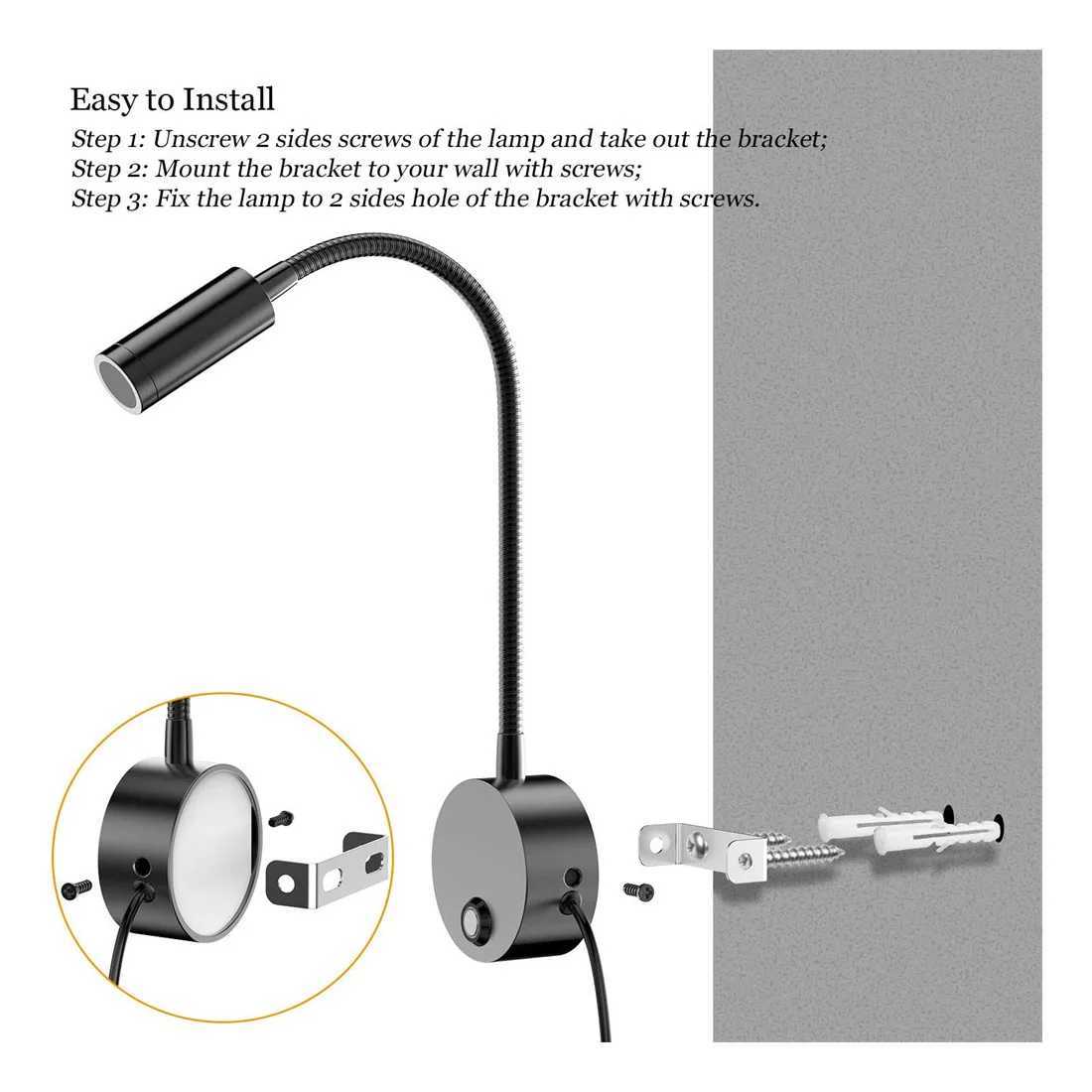 2pcs 5V USB Bedside Wall Reading Lamp Sconces 3CCT Touch Dimming Longer 15 Gooseneck Read Working Study 3W LED Book LightsXJ250526