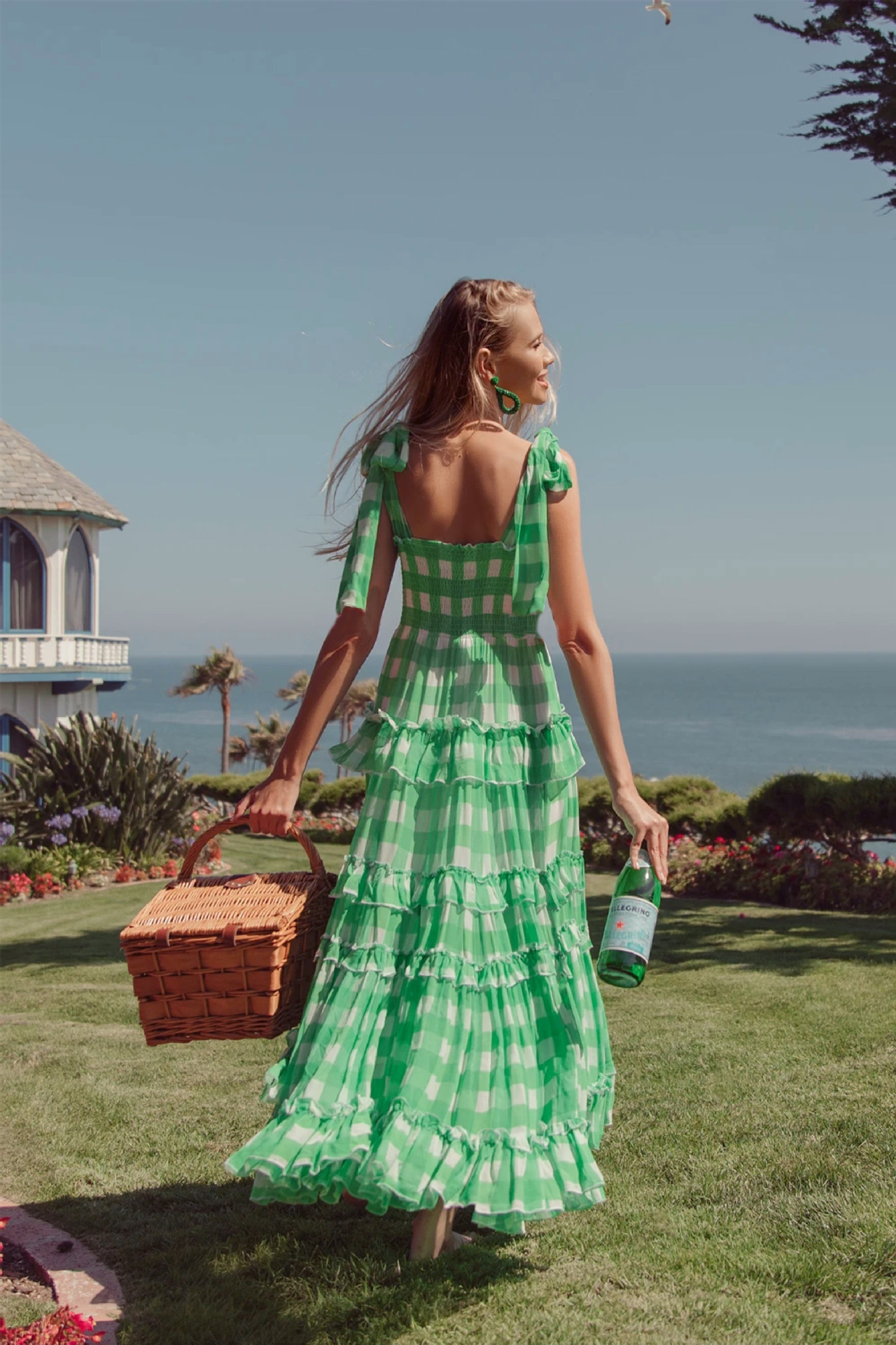 Green Chiffon Dress high waist dress