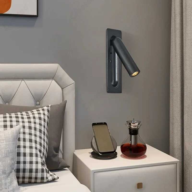 Simple LED Embedded with Switch Wall Light 3W Warm Light Spotlight Reading Light USB Charging Port Indoor Bedroom Bedside LampXJ250526